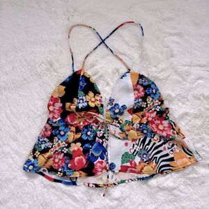 Revolve Floral Print Tie-Front Top S